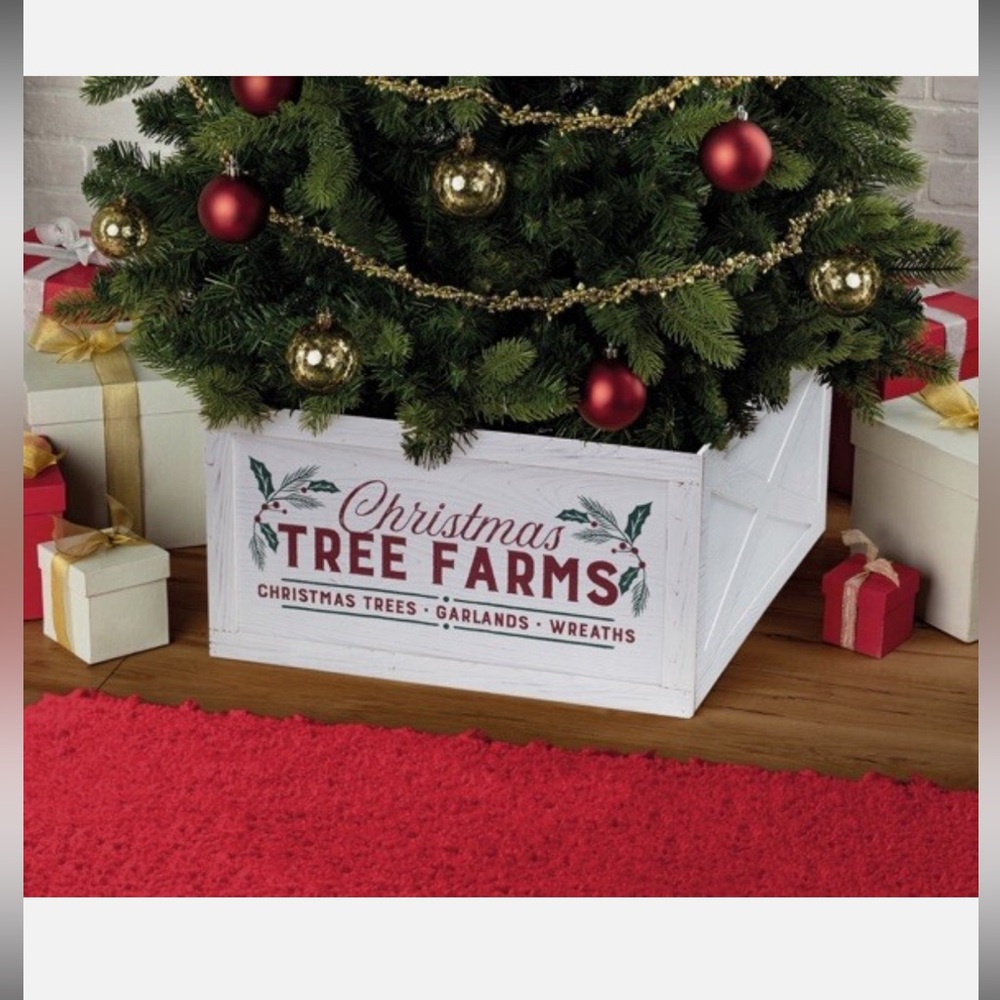 White Tree Farm Christmas Tree Wood Crate, 11" x 20", Collapsible For Storage